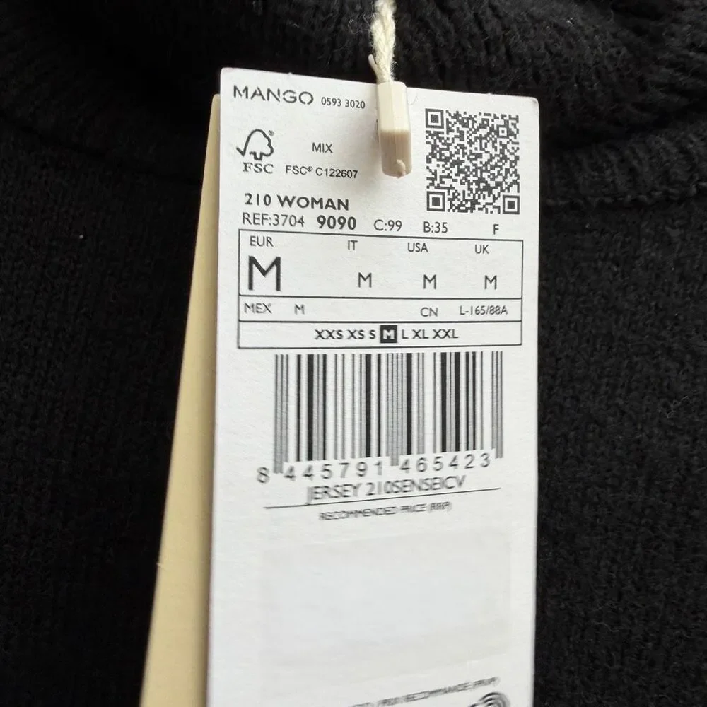 MNG Mango Women's Turtleneck Wool Blend senseicv Black Sweater Medium NWT